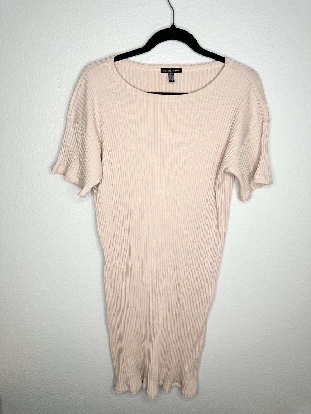 Eileen Fisher Dress Womens Small Petite Beige Ribbed Knit Tencel Lyocell Soft